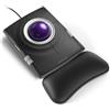 PORLEI Mouse trackball cablato, trackball ergonomico con controllo delle dita con sfera grande da 55 mm, DPI regolabile a 4 livelli, design ambidestro, poggiapolsi incluso, compatibile per PC, laptop