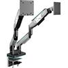 Diablo X-Arm Supporto per 2 monitor RGB Braccio regolabile per schermi da 17-35″ Illuminazione LED VESA 75x75 100x100 Capacità di carico 2x20Kg Morsetto passacavo per la gestione dei cavi Grigio-Nero