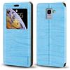 Shantime Custodia Flip in Pelle con Finestra Compatibile con Samsung Galaxy J6 2018, Display Visibile, Chiusura Magnetica Invisibile e Slot Carta(Azzurro Chiaro)