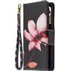 VQWQ Custodia per Oppo Find X2 Lite, Flip Cover a Portafoglio in Pelle PU Slot per Schede Libro Cavalletto Pieghevole Wallet Case con Cordino Cerniera Chiusura Magnetica per Donna Maschio -[03]-Lotus