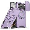 Mixroom - Custodia Cover per iPhone 17 Pro Protezione Antiurto Militare con Supporto cellulare a stand Cavalletto ad Anello Magnetico Copertura Fotocamera Slide Scorrevole C07 Lilla