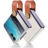 COQUE Custodia ultra sottile per Motorola Razr 50 con cinturino da polso, guscio in pelle tinta unita ultra sottile, custodia pieghevole per Motorola Razr 50, colore: bianco e marrone