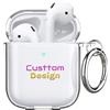 AESTHESTIFY Custodia trasparente personalizzata per AirPods di 1a/2a generazione con moschettone portachiavi, cover personalizzata morbida protettiva antiurto per Apple iPod di 1/2 generazione, nome del logo