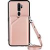 PekaTech Custodia con Collana per OPPO A5 2020 / OPPO A9 2020 con Cordino e Porta Carte, Cover Portafogli di Pelle PU [Antiurto] [AntiGraffio] [Antiscivolo] con Cordino Case con Laccio Tracolla, Rosa