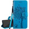 Laybomo Custodia per Motorola Moto G8 Cover Portafoglio PU Pelle Borsa con Slot per Schede Magnetico Flip Stand Protettivo Silicone Cover per Moto G8, Albero del Regalo (Blu)