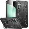 Yarxiawin Cover per Samsung Galaxy A05s con Anello Supporto Magnetico, Nero Silicone TPU Morbido Case e Rigida PC Custodia Antiurto Rugged Copertura Sottile (Nero)