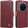 XINNI Cover per Honor Magic 7 PRO Custodia, Semplice Cellulare Libro Antiurto Flip Pelle PU/TPU Magnetica Case, VinoRosso