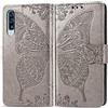 JIUNINE Cover per Samsung Galaxy A30s / A50, Custodia Interno TPU Antiurto Portafoglio con Disegni di Farfalla [Carta Fessura] [Supporto Stand] Cover Libro in PU Pelle per Samsung A30s, Grigio