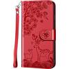 Aisenth Cover per Samsung Galaxy A20E, Cervo Sika Fiori Modello Custodia in PU Pelle Portafoglio Cover protettiva Fulvo Deer Design Flip Case con Supporto, 2 Slot per schede - Rosso