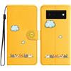 Aisenth Cover per Google Pixel 6, Carino Gatto, Sole, Nuvola Custodia in PU Pelle Portafoglio Cover Kawaii Animali Modello Protettiva Flip Case con Funzione Supporto, Slot per schede, Giallo