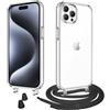 WenBaby Cover Trasparente con Cordino per iPhone 16 Pro,Custodia con Regolabile Collana per Galaxy iPhone 16 Pro [Antiurto] [AntiGraffio] [Antiscivolo] Case con Laccio Tracolla, Nero