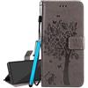 Laybomo Custodia per LG K50 / LG Q60 Cover Portafoglio PU Pelle Borsa con Slot per Schede Magnetico Flip Stand Protettivo Silicone Cover per LG K50 / LG Q60, Albero del Regalo (Grigio)