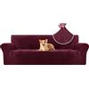 CYCMACO Copridivano Velluto Spesso 4 Posti, Universale Copridivani Elasticizzati, Copri Divani Antiscivolo, Moderno Sofa Cover Antigraffio, Fodera Divano Antimacchia Lavabile, Bordeaux