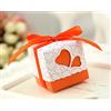 C.X.Y. 50pz Bomboniere Scatola CUORE Porta Confetti Segnaposto Regalo con il nastro raso (ARANCIONE)