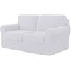 WJHDWYD 7 Pezzi Copridivano Elasticizzato, Copridivano Con Tre Schienali Separati E Cuscini Con Fascia Elastica, Tessuto Jacquard Spandex A Quadri(Bianca,2 posti (145-178 cm))