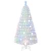 COSTWAY Albero di Natale Pre-illuminato in Fibra Ottica 120/150/180/210 cm, Albero di Natale Bianco con Foglie Iridescenti, Luci a LED a Fiocco di Neve Multicolore, Luce Superiore a Stella (150 CM)