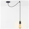 LEDSone Lampada a sospensione industriale vintage regolabile con attacco E27, cavo da soffitto da 10 cm, struttura in metallo per cucina, soggiorno, bar 2 m - nero lucido senza lampadina