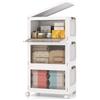 COSTWAY Set da 3 Contenitori Impilabili, Scatole Pieghevoli da 75/105 L con Ruote Bloccabili Porta e Coperchio, Organizzatori per Armadio, Multiuso per Casa Dormitorio (48 x 34 x 82 cm)