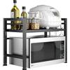 Shally Dogan Mensola Salvaspazio Porta Microonde in Acciaio Allungabile, Scaffale da Cucina con Ripiano Portaspezie, Mobile Estensibile con Ganci e Piedini Antiscivolo, Design Moderno (Nero)