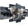 Runa Art Mappa Del Mondo Murali Tela Non Tessuta 5 Pezzi Astratto Continenti Grigio Camera Da Letto Corridoio 106853c