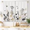 Laifzere, Tende da Cucina Beige con Fiori, Stile Boho, con Foglie Botaniche, Tende per Piccole Finestre da Bar, Tende Rustiche con Fiori Selvatici, per Cucina e Bagno, Trattamento a Strati, 2 Pannelli