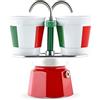 Bialetti Caffettiera Mini Express Italia 2 Tazze + 2 Bicchierini, Alluminio