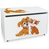 Leomark contenitore portagiochi in legno, panca su ruote 71x40x46 cm(A) 91L, scatola con coperchio, mobili per camera da letto e asili, scuole, uffici, cassapanca per bambini, stampa UV - Gatto e cane