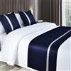 QRGMKL Runner da letto morbidi come la seta e cuscini abbinati Sciarpa da letto in tinta unita Corridore da letto per il piede del letto Copriletto a contrasto di colore-Dark Blue||210X50cm for 1.5m Bed