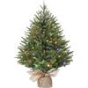 Alupssuc 2FT Pre-illuminato Mini Albero di Natale Artificiale, Rami in PE con Base in Sacco di Iuta, Luci LED Colorate, 12 Modalità di Luce, Perfetto per Decorazioni Natalizie, Casa, Cucina-Verde