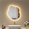 EMKE Specchio da bagno con illuminazione, 50 x 45 cm, Anti-Appannamento, Specchio LED asimmetrico con tasto touch, 3 colori di luce regolabili, Risparmio energetico LED, Funzione memoria