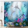 OCEUMACO Delfini Tenda Doccia Antimuffa 240x200 Grande Tessuto Poliestere Tenda per Doccia Pesci Oceano Blu Stoffa Impermeabile Tende Vasca da Bagno con Anelli Lavabile in Lavatrice
