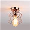 iDEGU Plafoniera LED E27 Vintage Lampada da Soffitto Design Industriale in Forma di Gabbia Esagono 15cm Paralume Matal Oro Rosa Retro Lampadario da Soffitto per Camera da Letto, Cucina, Corridoio