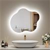 EMKE Specchio da bagno con illuminazione, 50 x 60 cm, Anti-Appannamento, Specchio LED asimmetrico con tasto touch, 3 colori di luce regolabili, Risparmio energetico LED, Funzione memoria