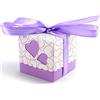 C.X.Y. 50pz Bomboniere Scatola CUORE Porta Confetti Segnaposto Regalo con il nastro raso (VIOLA)