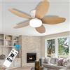 LASANYA Ventilatore da Soffitto con Luce e Telecomando Soggiorno Lampadario Ventilatore da Soffitto a 5 Pale Dimmerabile Per Camera da Letto Reversibile, 6 Velocità, Motore DC-White-Wood||88CM