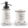 Kiamami Valentina - Set Accessori Lavabo Shabby | Ceramica Bianca Decorata | Bicchiere Portaspazzolini e Dispenser Sapone | Stile Shabby Chic, Bianca, Dosasapone + Portaspazzolini, Ceramica