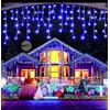 Partenopea Tenda luminosa esterno natalizia luci a 380 led da balcone decorazioni di Natale feste eventi bassa tensione 31V gioco flash bianco (Luce blu fissa + fredda flash, 10 metri)