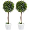 HOMCOM Set 2 Piante Finte da Interno e Esterno, Piante Artificiali a Sfera Anti-UV con Fiori di Lavanda e Vaso con Muschio e Cemento Incluso, Piante Verdi Decorative in PE e PP, Ø24x60 cm