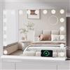 Moziel 80x60cm Specchio da Trucco Hollywood con Luci a 18 Led Montato a Parete o sul Tavolo, 3 Colori di Luce e Funzione di Luminosità Regolabile