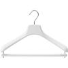 Mainetti Appendini per Capispalla, Cappotti, Vestiti Uomo Donna, con Barra Porta Pantaloni Vellutata, Grucce in Plastica, con Effetto Venature Legno, Set di 10 Pezzi, Bianco, Gancio Zincato, 43cm