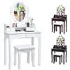 GYMAX Toeletta da Trucco, Illuminata con 10 Lampadine di LED, 3 Cassetti per Cosmetici, Specchiera Staccabile, Sgabello in Spugna, Set Mobile da Camera, Moderno ed Elegante, 75x40x143,5 cm, Bianco