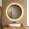 EMKE Specchio da bagno Rotondo 80x80 cm - Anti-Appannamento, Specchio bagno con luce con 3 tonalità di colore, luminosità regolabile, memoria, spegnimento automatico dopo 3 h, specchio LED