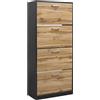 IlGruppone Scarpiera in Legno con Ante A Ribalta Armadio Salvaspazio Disponibile 3/4 Ante Vari Colori PortaScarpe Alto Stretto Ingresso Corridoio Scarpiere - Nero - 4 Ante