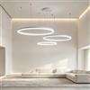 LIUYU Lampadario Soggiorno a Sospensione Moderno Bianco, 3 Anelli a Forma di Cerchio Dimmerabile LED 75W 6000LM ∅20-40-60cm, Con Telecomando, Regolabile Altezza e Forma, Alluminio Acrilico