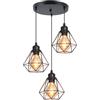TOKIUS 3 Luci Lampadario a Sospensione Industriale Metallo E27 Lampada da soffitto Gabbia a Forma Plafoniere Interni Per Cucina Camera da letto, Nero-Base Tonda