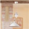 Illuminazione d'epoca Lampadario saliscendi in ceramica con contrappeso e piatto liscio bordo traforato e decorato - Ø 40 cm - Marrone