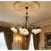 ILAB Lampadario a 5 luci in ferro battuto e vetro realizzato e decorato artigianalmente coll. marmo