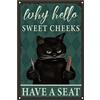 CREATCABIN Targa in Metallo Cat Barber Targa in Metallo Sweet Cheeks Have A Seat Vintage Divertente Poster Appendere Decor per Barbiere Bagno Cucina Cafe Home Bar Soggiorno Natale Halloween 20x30cm
