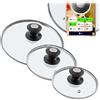 KADAX Set di coperchi universali per pentole in vetro con maniglia, resistenti al calore, diverse dimensioni, coperchio in vetro per pentole (16 + 18 + 20 cm, maniglia nera e argentata)