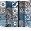 murando Paravento Blu Mosaico Stampa Unilaterale XXL 225x172 cm 5 pannelli su tela in TNT Parete Divisoria Interno Separatore Stanza Pieghevole Decorazioni Astratti Stile Orientale f-A-0568-z-c